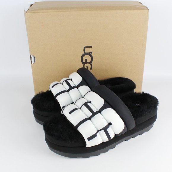 NEW UGG Maxi Genuine Shearling Sporty Logo Slide Sandals, - Picture 2 of 14